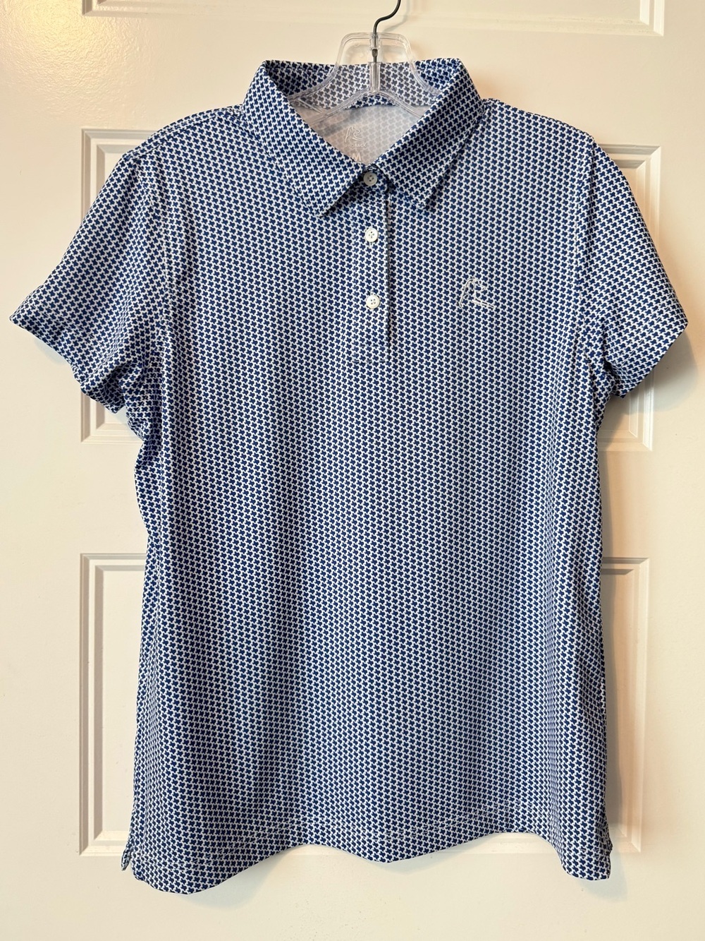 Rhoback Performance Golf Polo Blue White Texas Pattern Size M